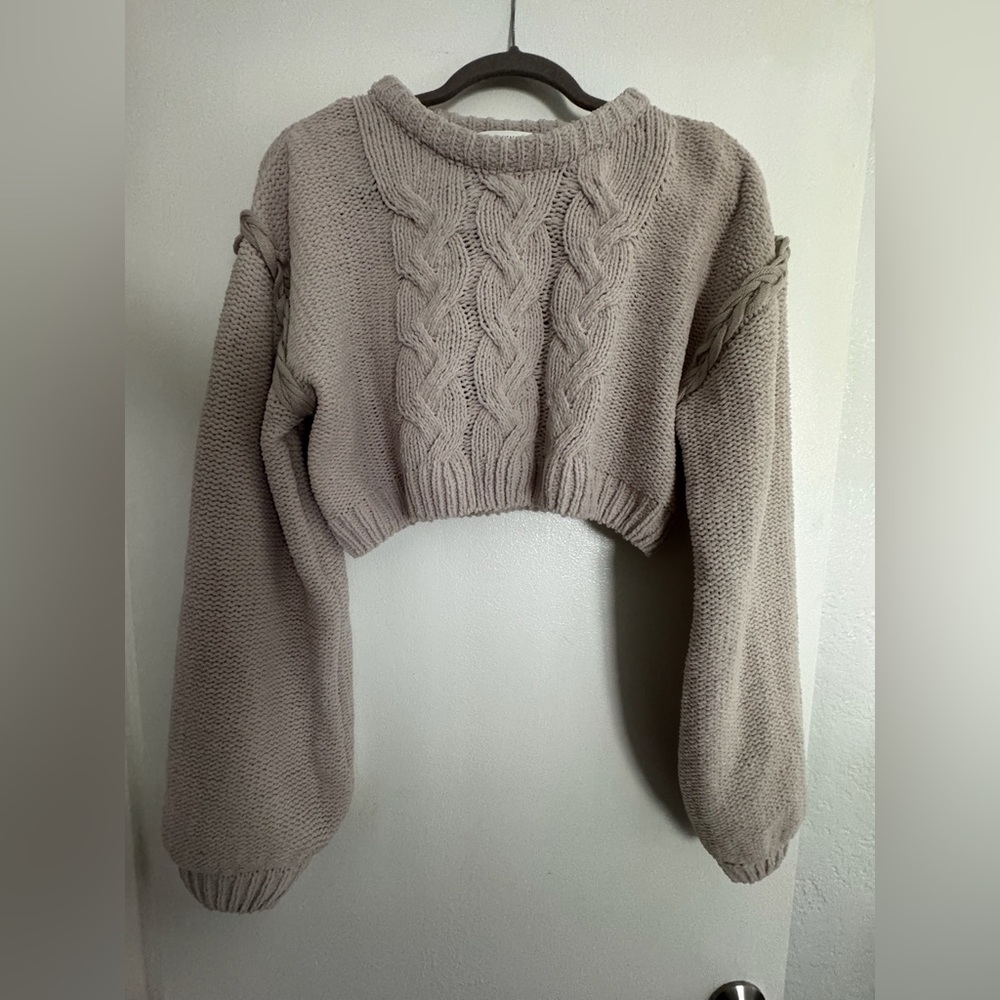 Altar'd State Taupe Cable Knit Sweater